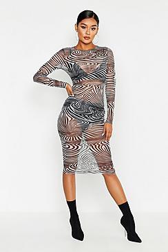 Boohoo Mesh Zebra Print Midi Dress