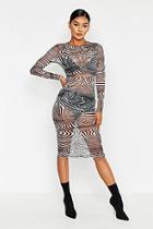 Boohoo Mesh Zebra Print Midi Dress