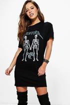 Boohoo Petite Olive Printed Oversized T-shirt Dress