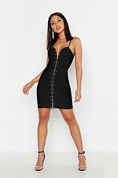Boohoo Studded Strappy Bandage Bodycon Mni Dress