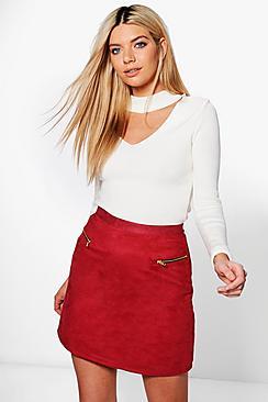 Boohoo Adrianna Zip Front Suedette Mini Skirt