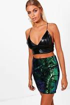 Boohoo Cassie Velvet Irridescent Mini Skirt