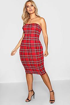 Boohoo Plus Tartan Bandeau Midi Dress