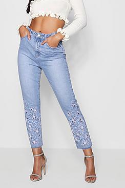 Boohoo Poppy Cutwork Cropped Straight Leg Jeans