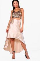 Boohoo Kate Sequin Crop And Satin Skirt Co-ord Set