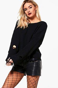 Boohoo Distressed Hem Crop Jumper