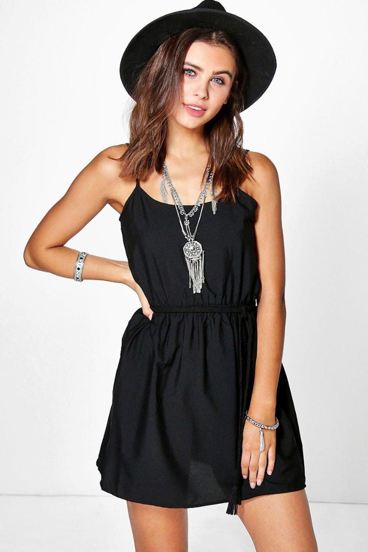 Boohoo Petite Julia Strappy Sundress Black