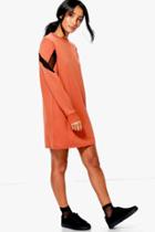 Boohoo Saskia Mesh Insert Sweat Dress Rust