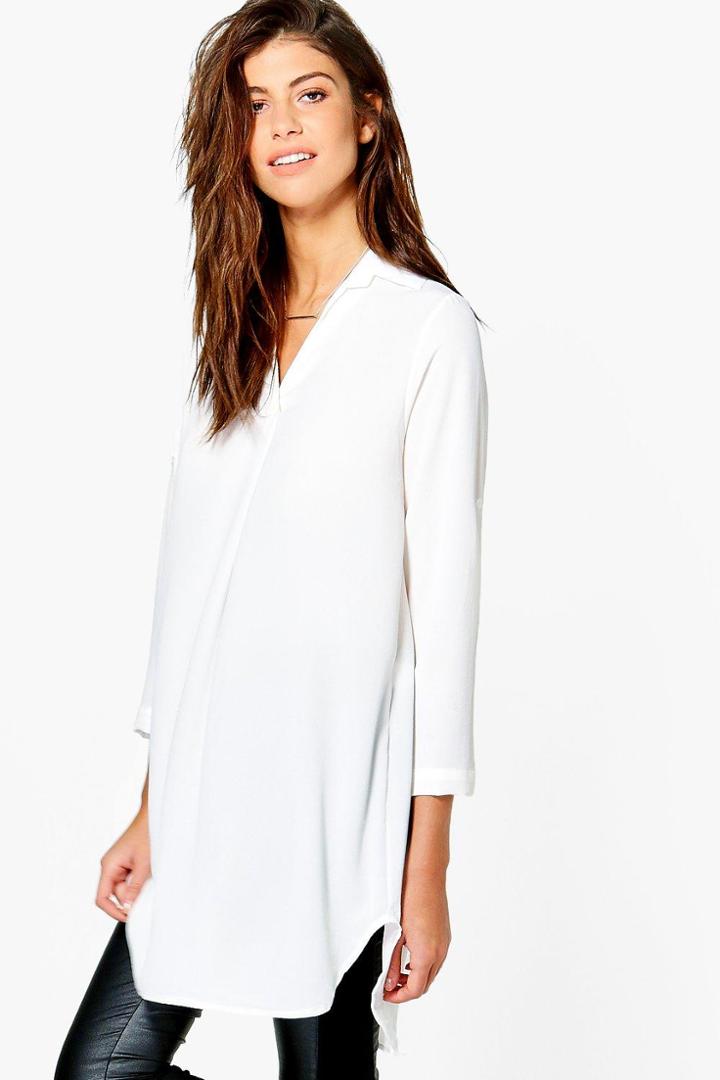 Boohoo Dorothy Longline Woven Shirt Ivory