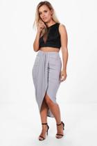 Boohoo Plus Renee Ruched Wrap Front Maxi Skirt Grey