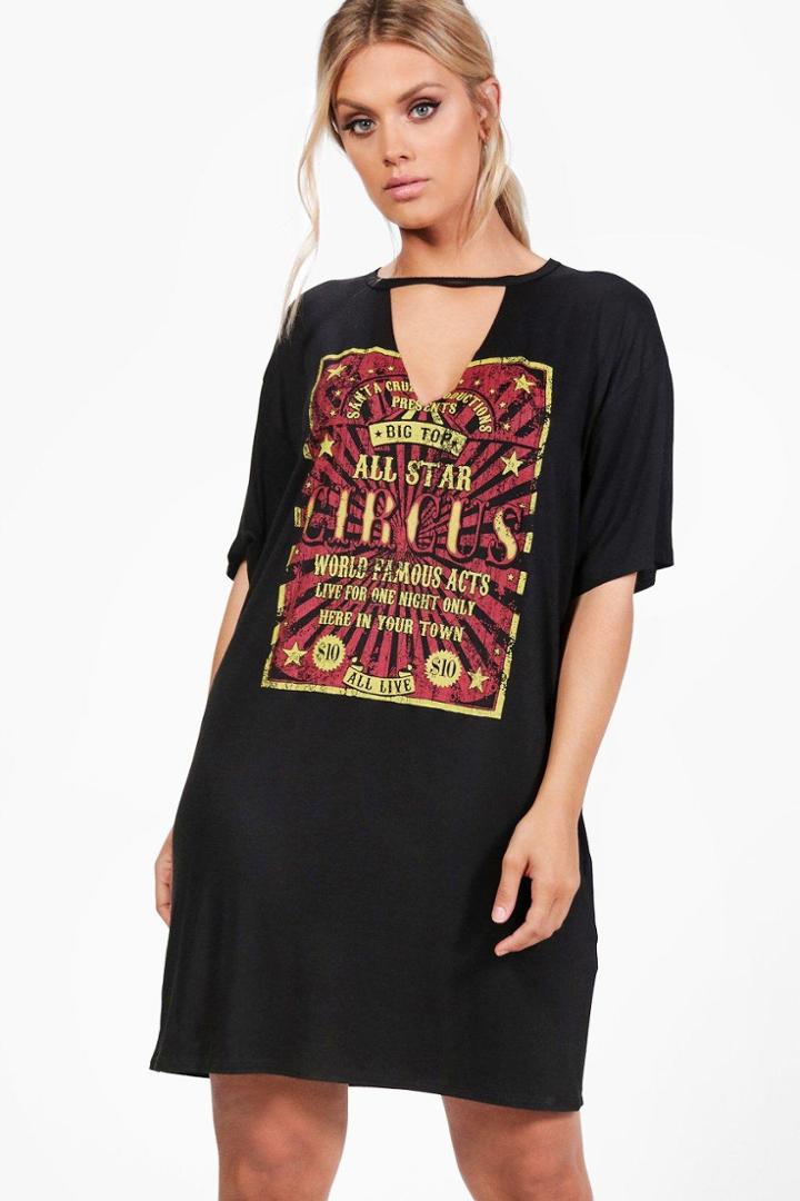 Boohoo Plus Annie Circus Choker T-shirt Dress Black