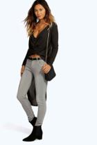 Boohoo Scarlett Dip Back Drape Front Jumper Black