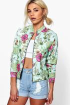 Boohoo Lacey Floral Jersey Bomber Blue