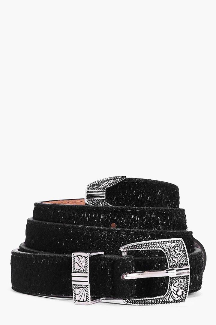 Boohoo Annabelle Western Faux Pony Skinny Belt Black