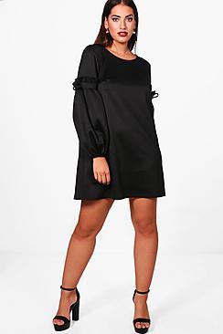 Boohoo Plus Ruched Sleeve Shift Dress