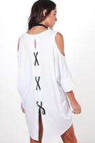 Boohoo Izzy Lace Up Back Oversized T-shirt Dress White