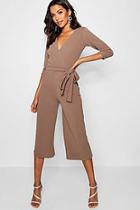 Boohoo Roll Sleeve Relaxed Culotte Jumpsuit