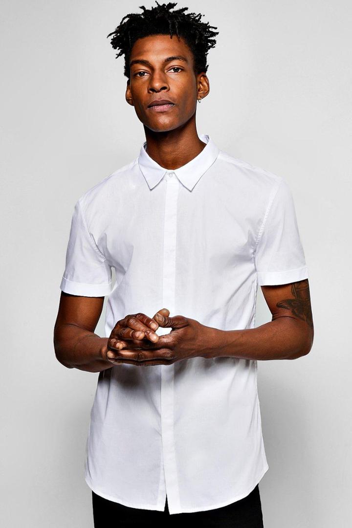 Boohoo Slim Fit Short Sleeve Stretch Shirt White