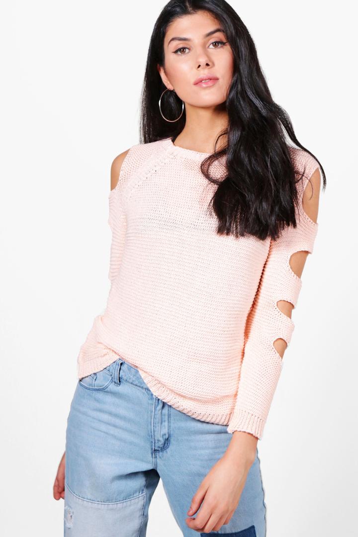 Boohoo Jessica Slash Sleeve Jumper Rose