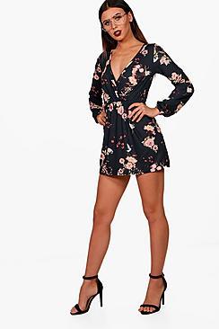 Boohoo Petite Risha Oriental Print Wrap Dress