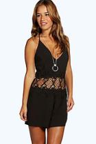 Boohoo Petite Charlie Strappy Back Crochet Detail Playsuit