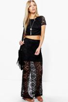 Boohoo Holly Boutique Lace Crop And Maxi Skirt Co-ord Black