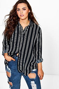 Boohoo Plus Annie Striped Oversized Shirt