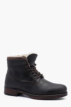 Boohoo Waxy Leather Lace Up Boot