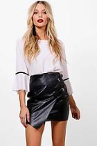 Boohoo Rachel Contrast Flare Sleeve Woven Top