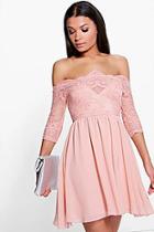 Boohoo Boutique Ria Embroidered Mesh Skater Dress