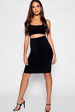 Boohoo Tall Ruched Slinky Skirt