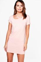 Boohoo Huda Cut Out Detail T-shirt Dress Nude