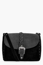 Boohoo Ellie Boutique Leather & Suede Buckle Cross Body Bag Black