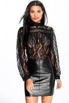 Boohoo Lilly High Neck Lace Tassel Trim Blouse