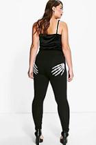 Boohoo Plus Katy Skeleton Hands Printed Halloween Legging