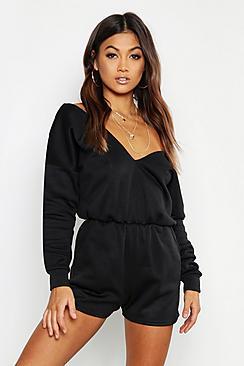 Boohoo Deep V Neck Sweat Playsuit