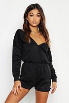 Boohoo Deep V Neck Sweat Playsuit