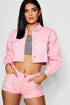 Boohoo Pink Cropped Denim Jacket