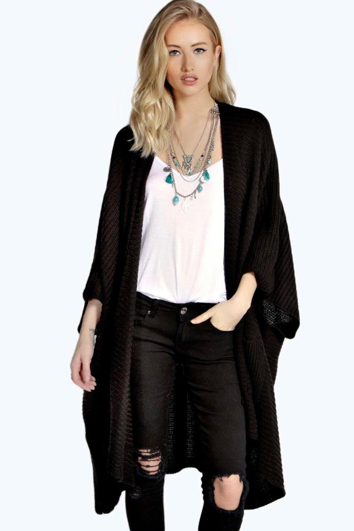 Boohoo Flora Pocket Cape Cardigan Black