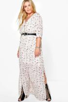 Boohoo Plus Katie Floral Cage Back Maxi Dress Nude