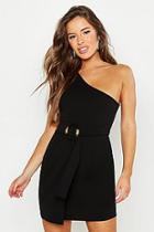 Boohoo Petite Belted One Shoulder Wrap Mini Dress