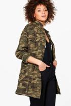 Boohoo Harriet Long Distressed Camo Jacket Multi