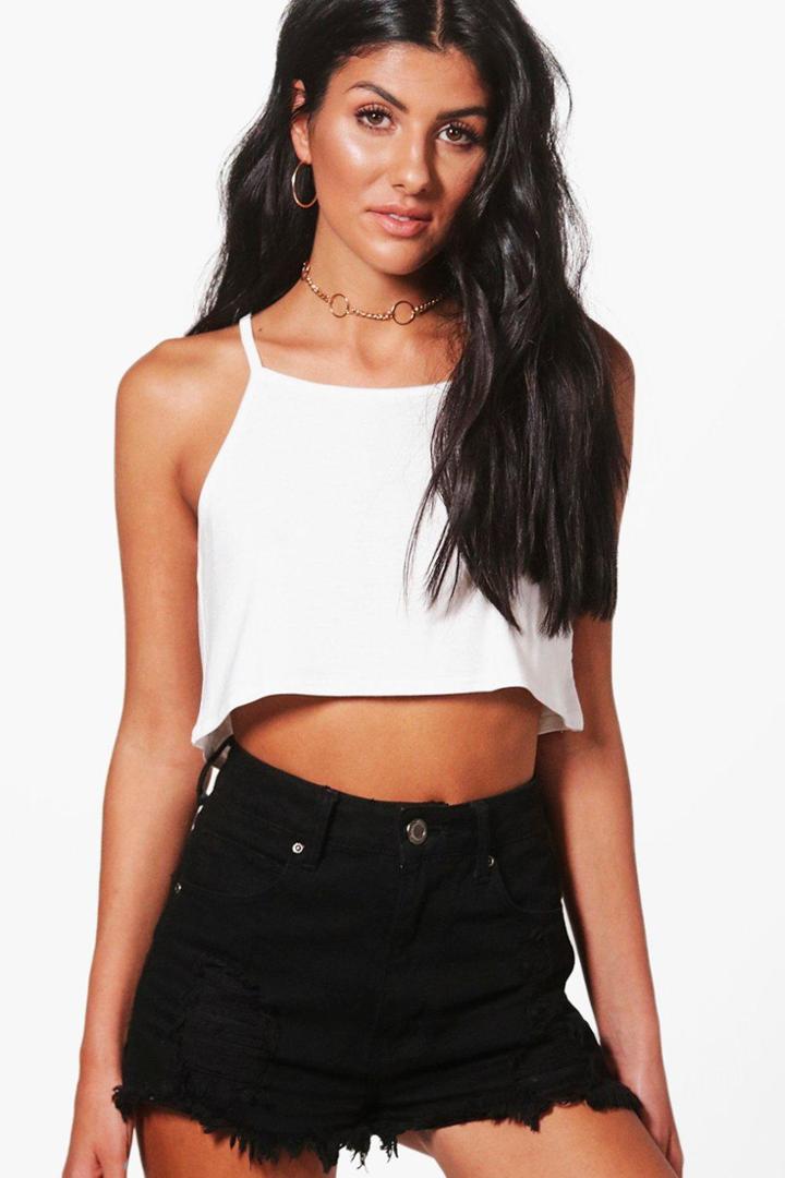 Boohoo Evelyn Basic Swing Crop Cami Ivory