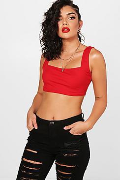 Boohoo Rib Square Neck Crop