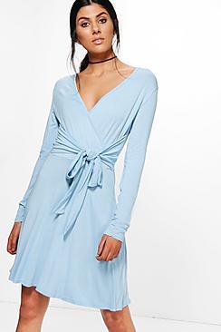 Boohoo Bonnie Wrap Tie Skater Dress
