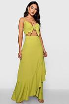 Boohoo Knot Front Ruffle Hem Maxi Dress