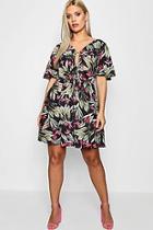 Boohoo Plus Kate Floral Print Ruched Cut Out Mini Dress