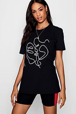 Boohoo Tall Sketch Face Print T-shirt