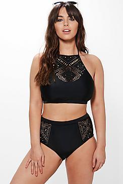 Boohoo Plus Lyndsay Crochet Insert High Waist Bikini