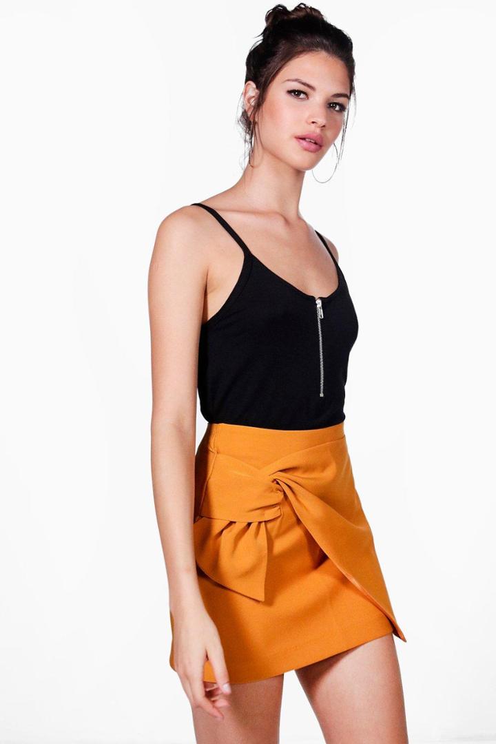 Boohoo Mia Wrap Front Woven Mini Skirt Mustard
